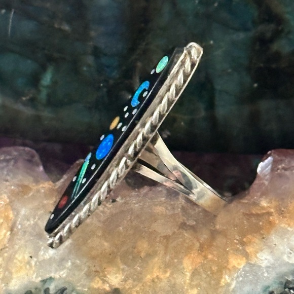 Sold ❤️ Navajo galaxy inlay starry nights sterling silver ring - Picture 8 of 10